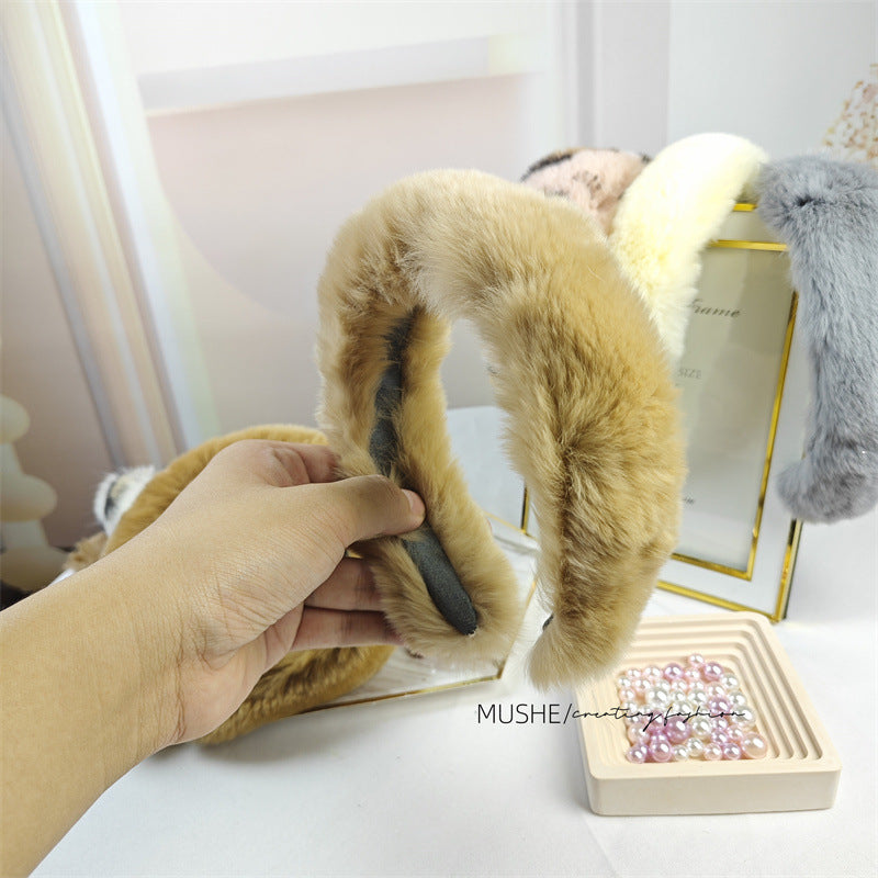 Wholesale Rex Rabbit Plush Wide-brimmed Headband
