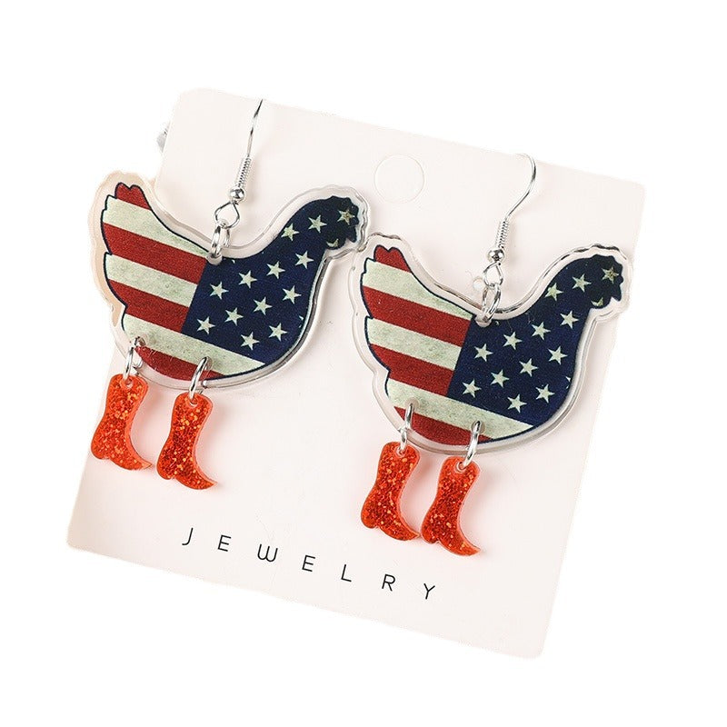Wholesale Double sided Independence Day Boots Chicken Acrylic Earrings