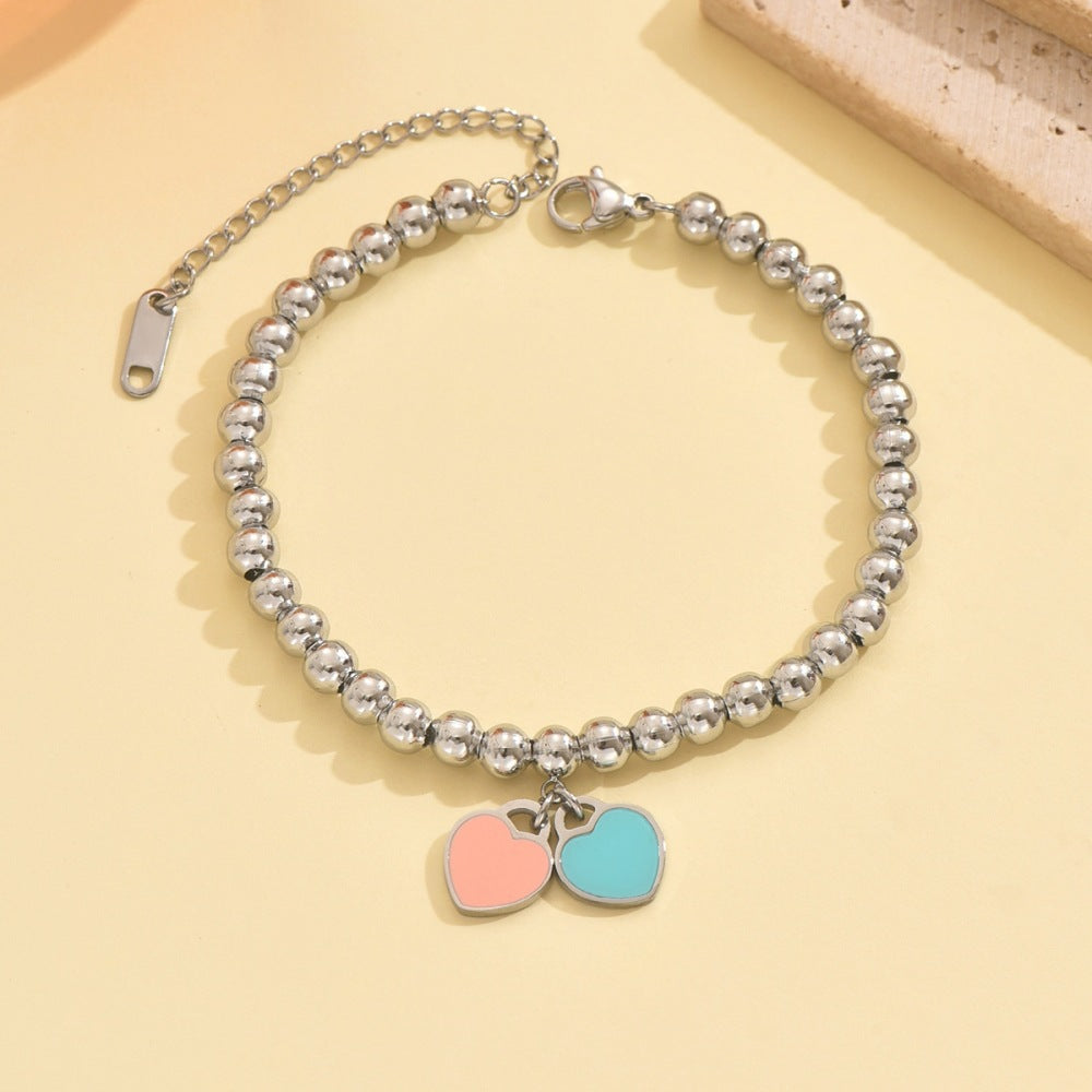 Wholesale Stainless Steel Powder Blue Double Heart Bracelet