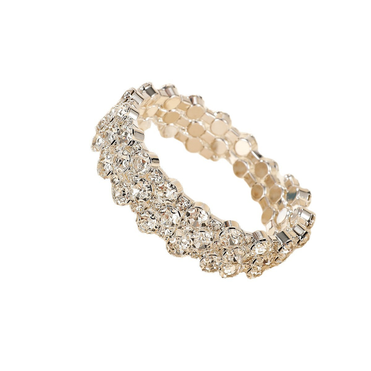 Wholesale Double Row Rhinestone Open Bangle Bracelet Silver Tone Stylish Wedding Jewelry Accessory For Party And Everyday Wear