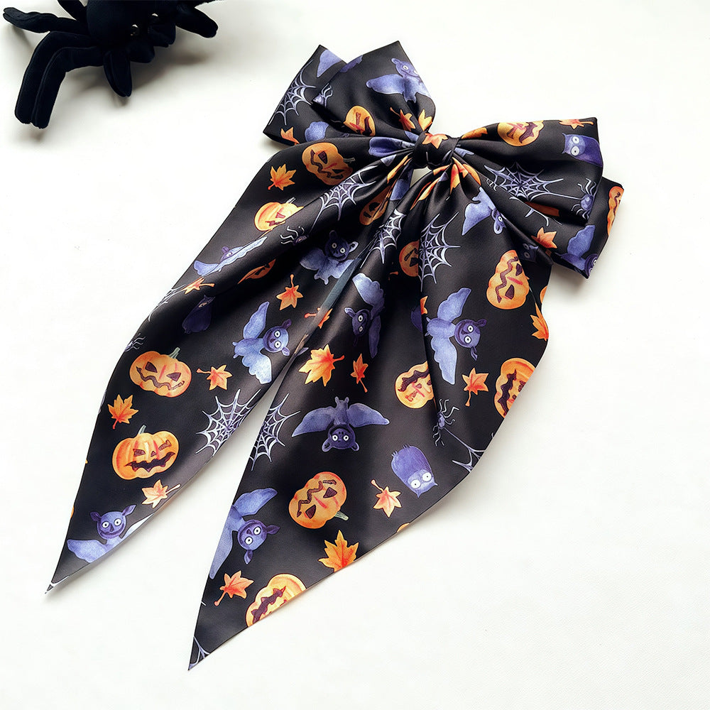 Wholesale  Hair Accessories Ghost  Web Ribbon Spring Clip Pumpkin Head Print