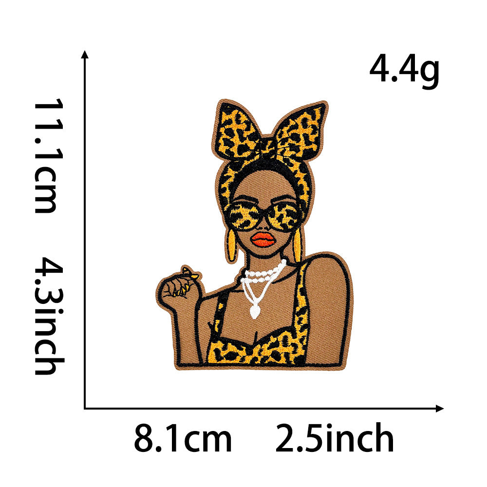 Wholesale Embroidered Iron On Patch Afro Black Girl Leopard Print Letter Design Decorative DIY Craft Supply For Shoes Hats Bags