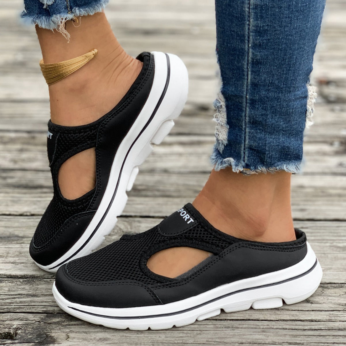 Wholesale Large Size Hollow Mesh Cover Women's Summer Heel-free Slippers