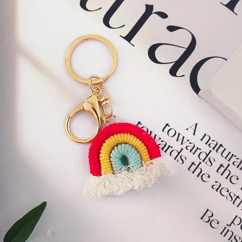 Wholesale Rainbow Pendant Handmade Cotton Thread Woven Keychains