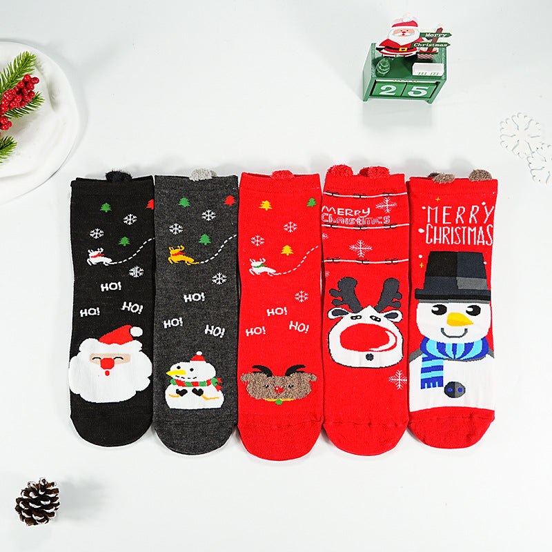 Wholesale 5pcs Cartoon Christmas Stockings Funny Halloween Stereoscopic Ear Socks