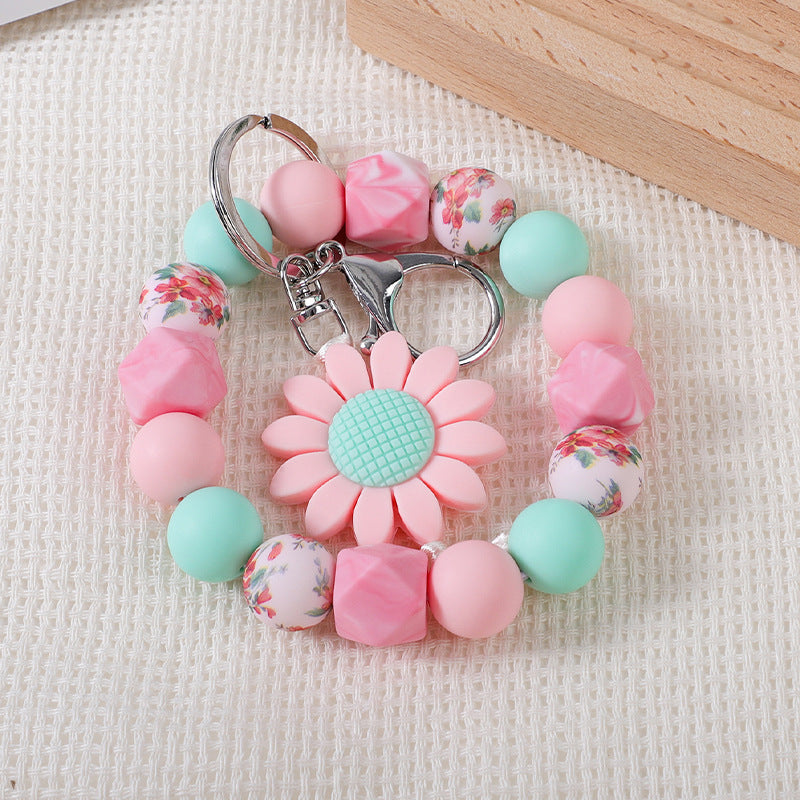 Wholesale sunflower silicone beaded bracelet bag pendant bracelet ladies bracelet keychain