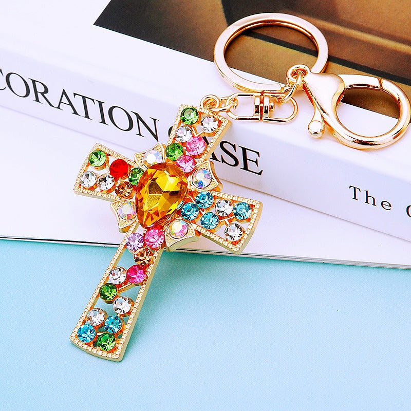 Wholesale Metal Crystal Four Leaf Clover Keychain Rhinestone Bag Charm Car Key Ring Fashion Accessory
