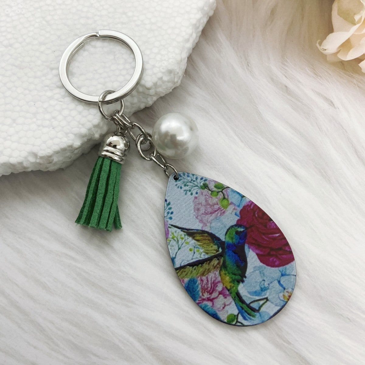 Wholesale Hummingbird Flower Printed Acrylic Keychains