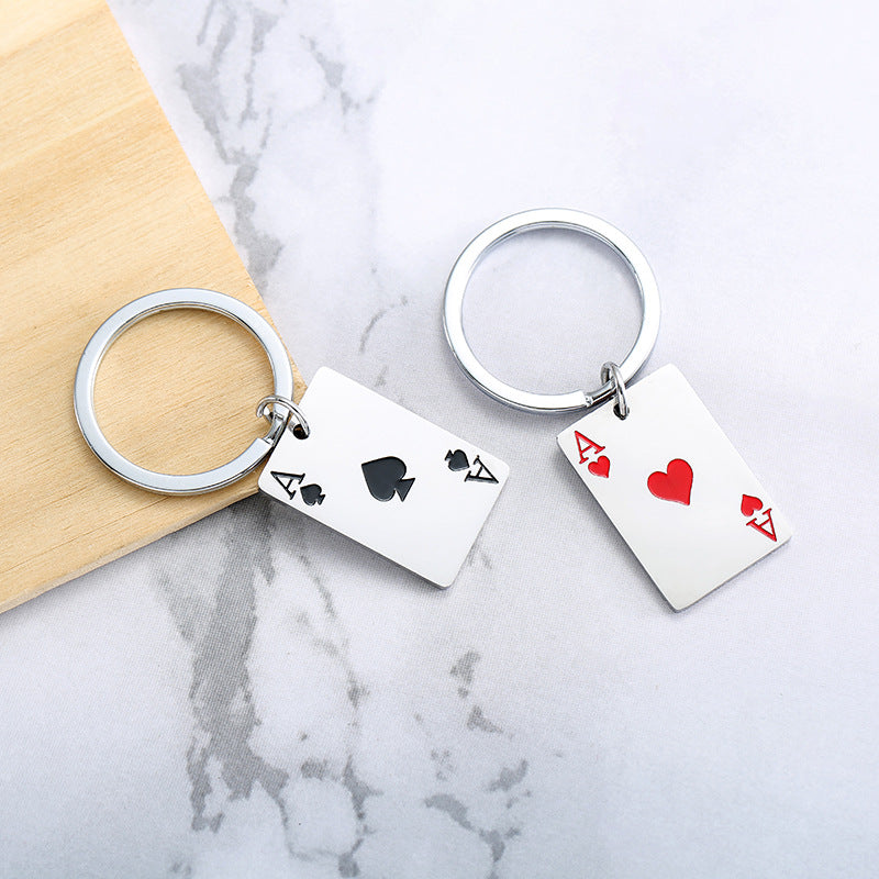 Tarjeta de juego de acero inoxidable al por mayor ACE of Spades Ace of Hearts Keychain