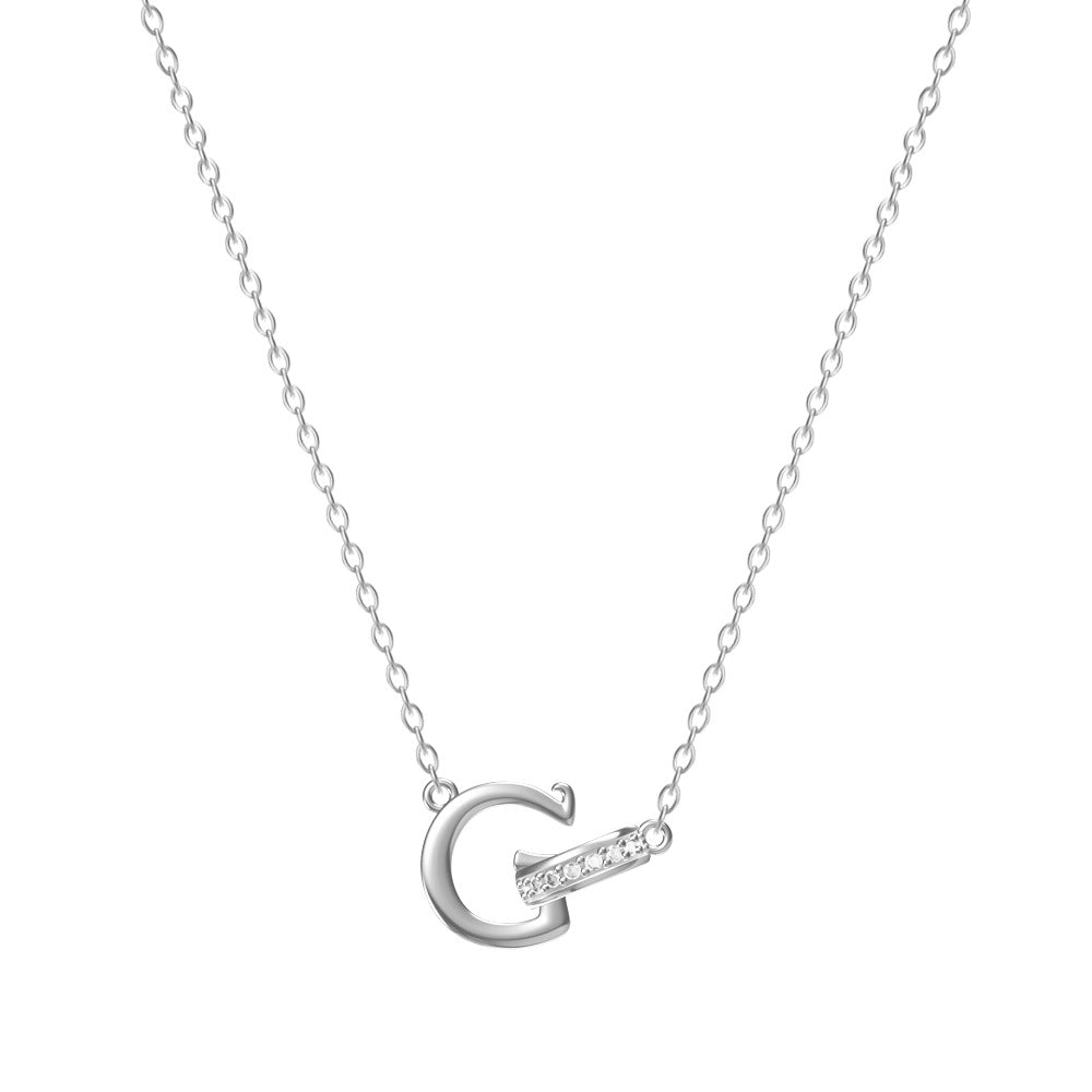 Wholesale 26 letter titanium steel necklace with diamonds
