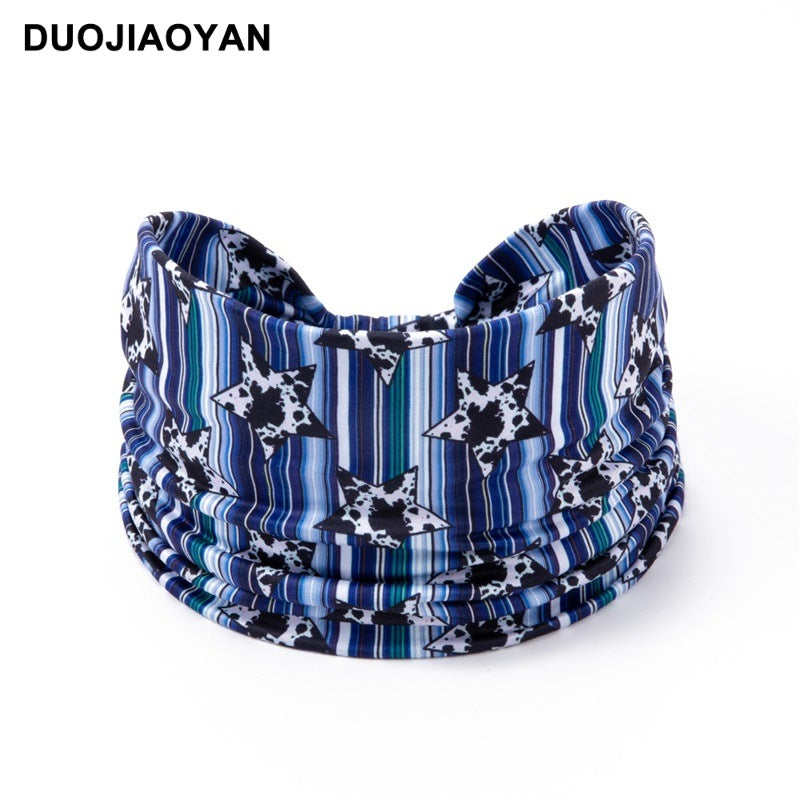 Wholesale Sports Hairband with Wide Edges and Ends Colorful Striped Star Bandana Cloth Headband 10pcs