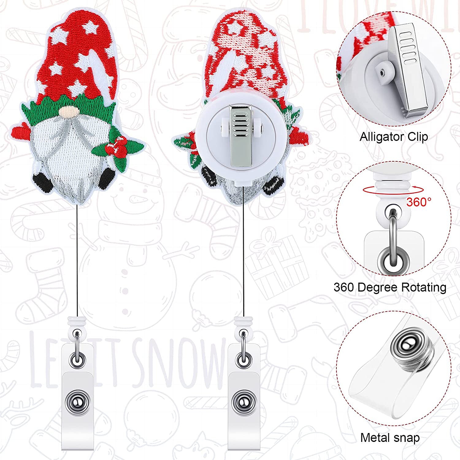 Wholesale ABS Christmas Felt Fabric Embroidered Santa Claus Badge Scroll Extendable Keychain