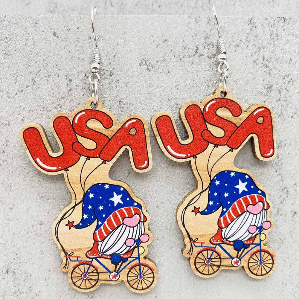 Wholesale American Independence Day LOVE Sunflower Eagle Wooden Earrings