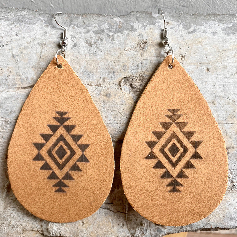 3 parejas al por mayor/paquete Cowboy Western Aztec Silhouette Pendientes de cuero geométrico