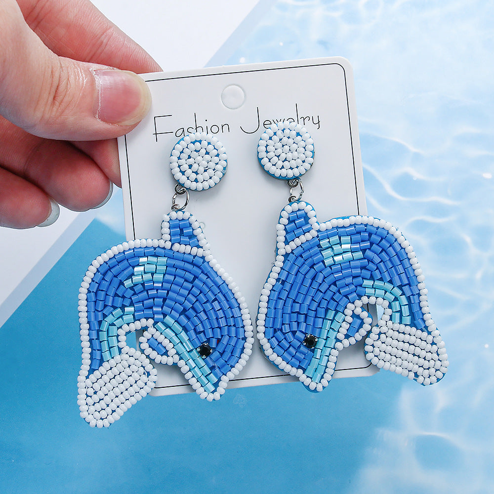 Wholesale  Sea Turtle Dolphin Starfish Jellyfish Rice Bead Earrings Bohemian Style Holiday Earrings