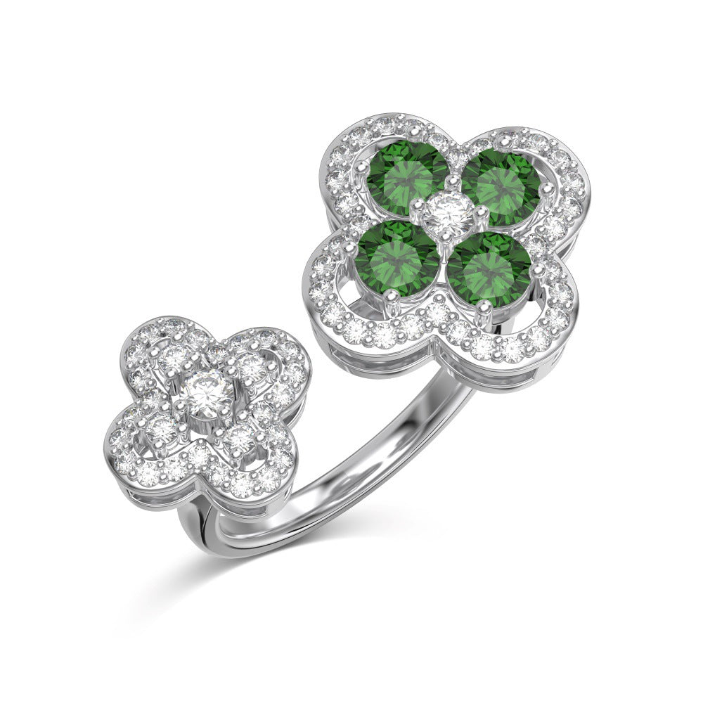Wholesale S925 Sterling Silver Four-leaf Clover Zircon Ring