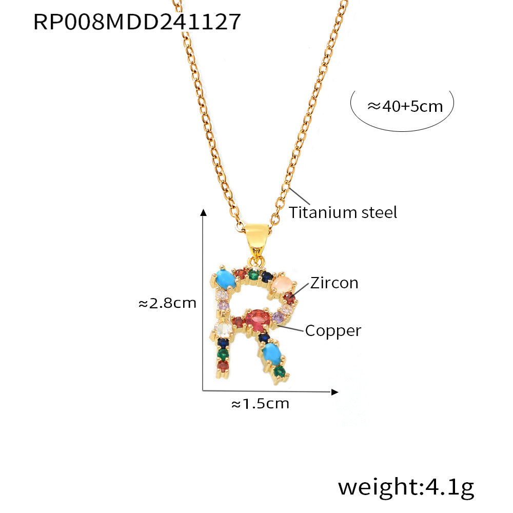 Wholesale Copper micro-inlaid colored zircon 26 English letters individual pendant niche hip-hop clavicle chain
