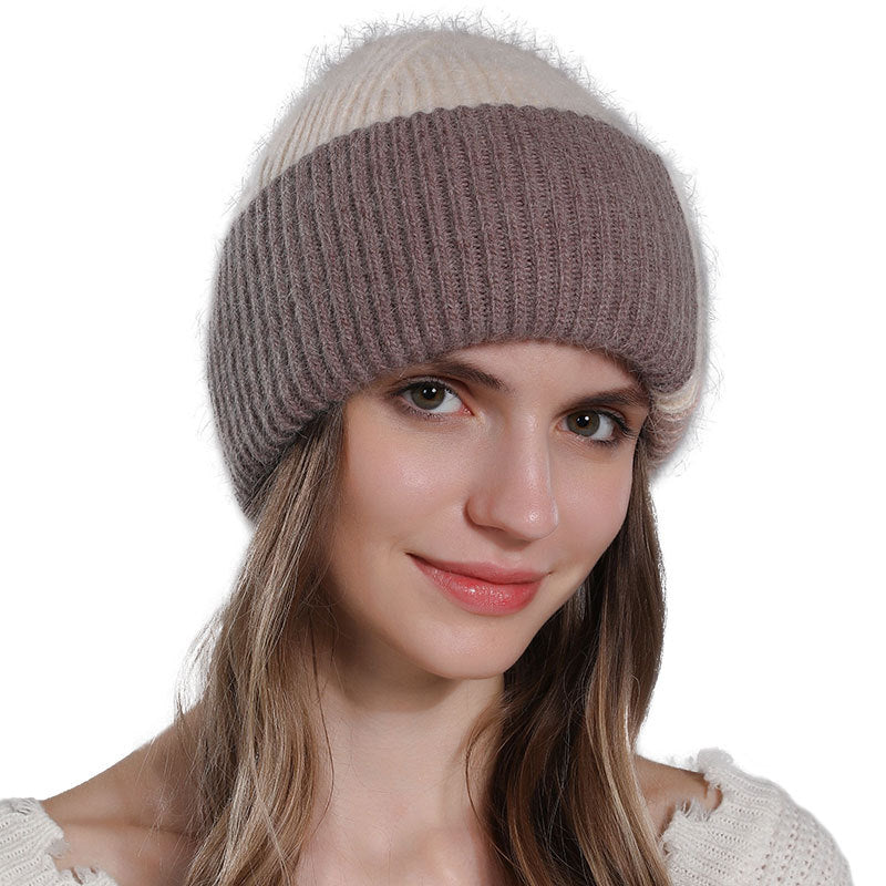 Wholesale Rabbit Fur Knitted Winter Fashion Warm Color Matching Wool All-match Women's Pullover Hat