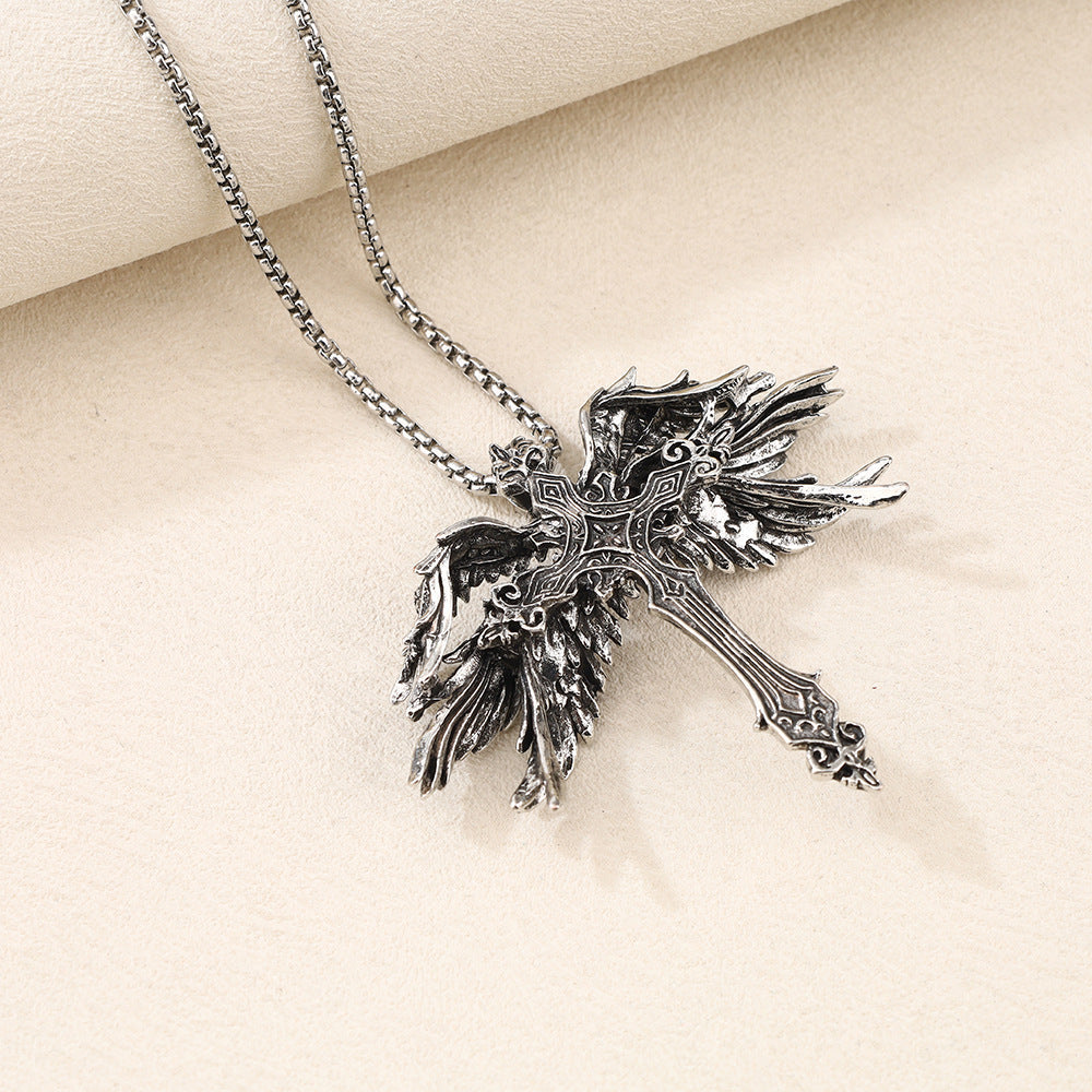 Wholesale Creative Retro Six Winged Angel Wings  Pendant Necklace