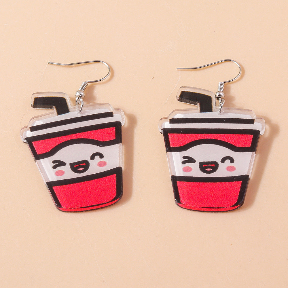 Wholesale Simulated Food Toys Milk Tea Chips Drinks  Plastic Cute Earrings
