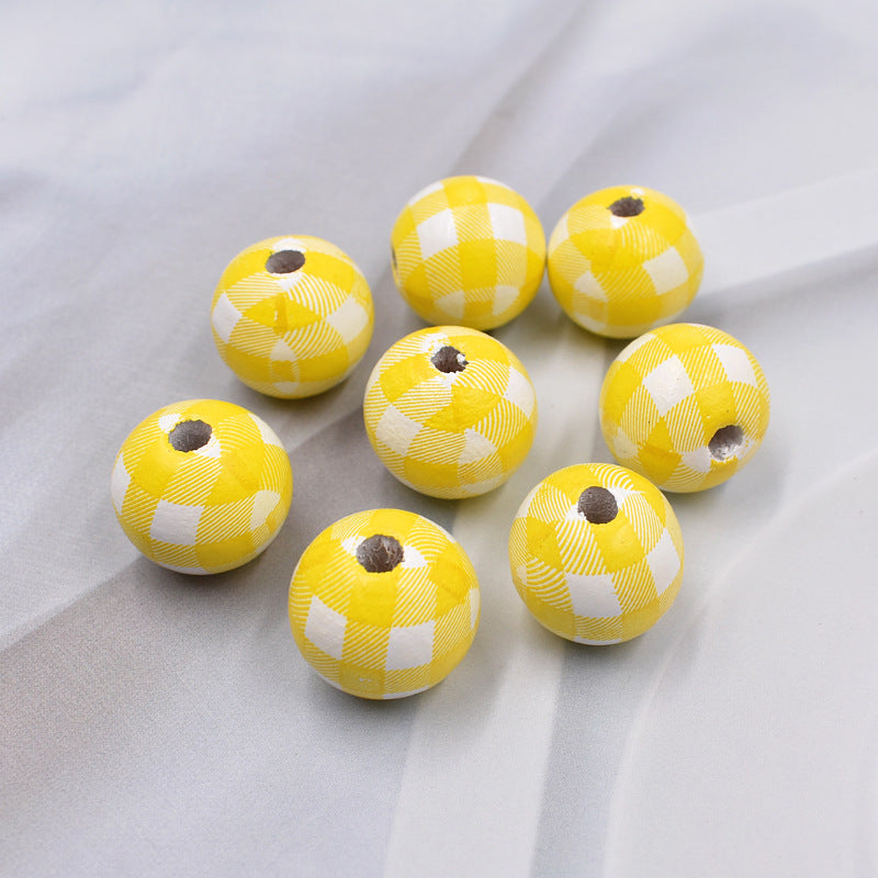 Wholesale 10PCS Houndstooth Wooden Beads DIY Beads Colored Plaid Wooden Beads