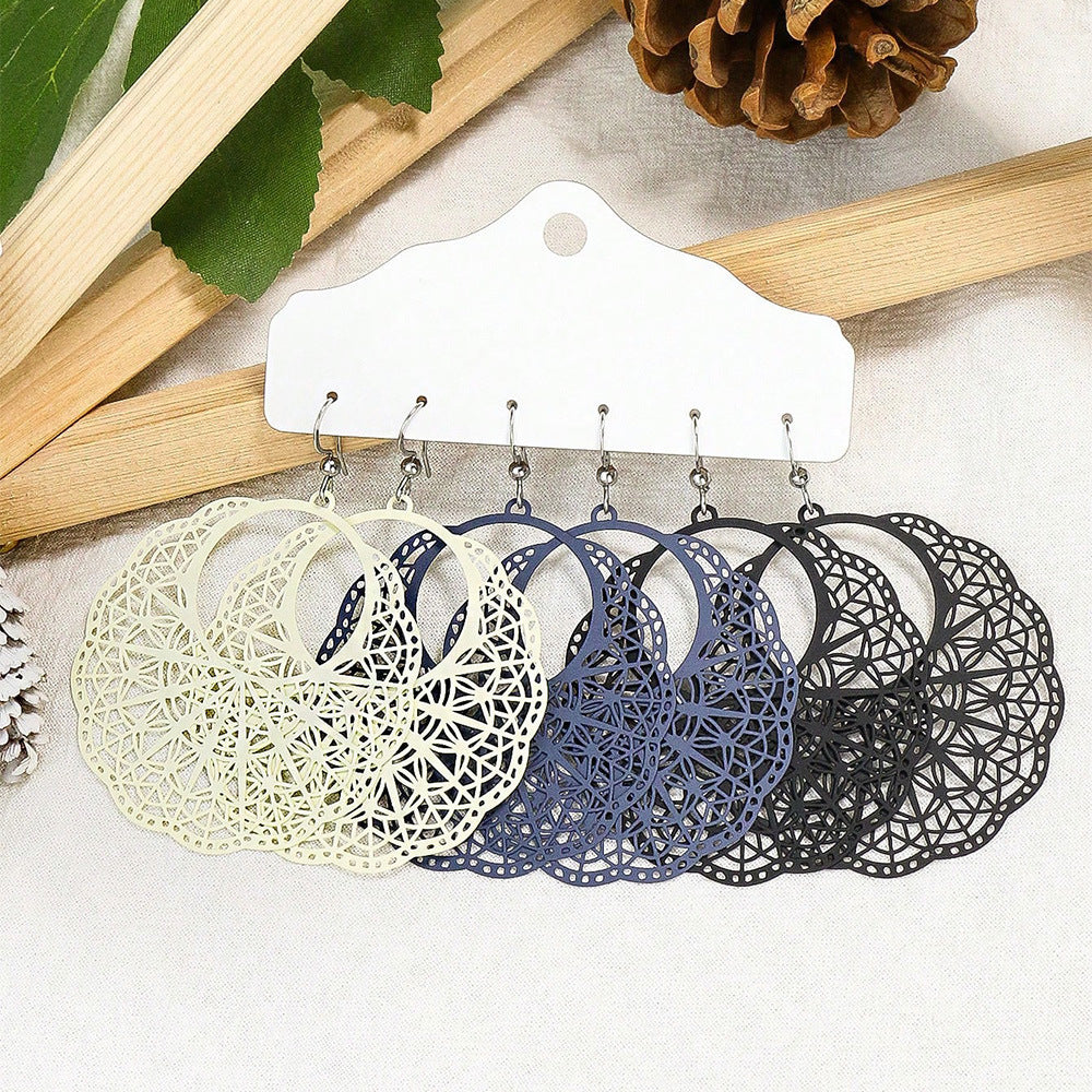 Wholesale Color Spray Paint Carved Copper Earrings