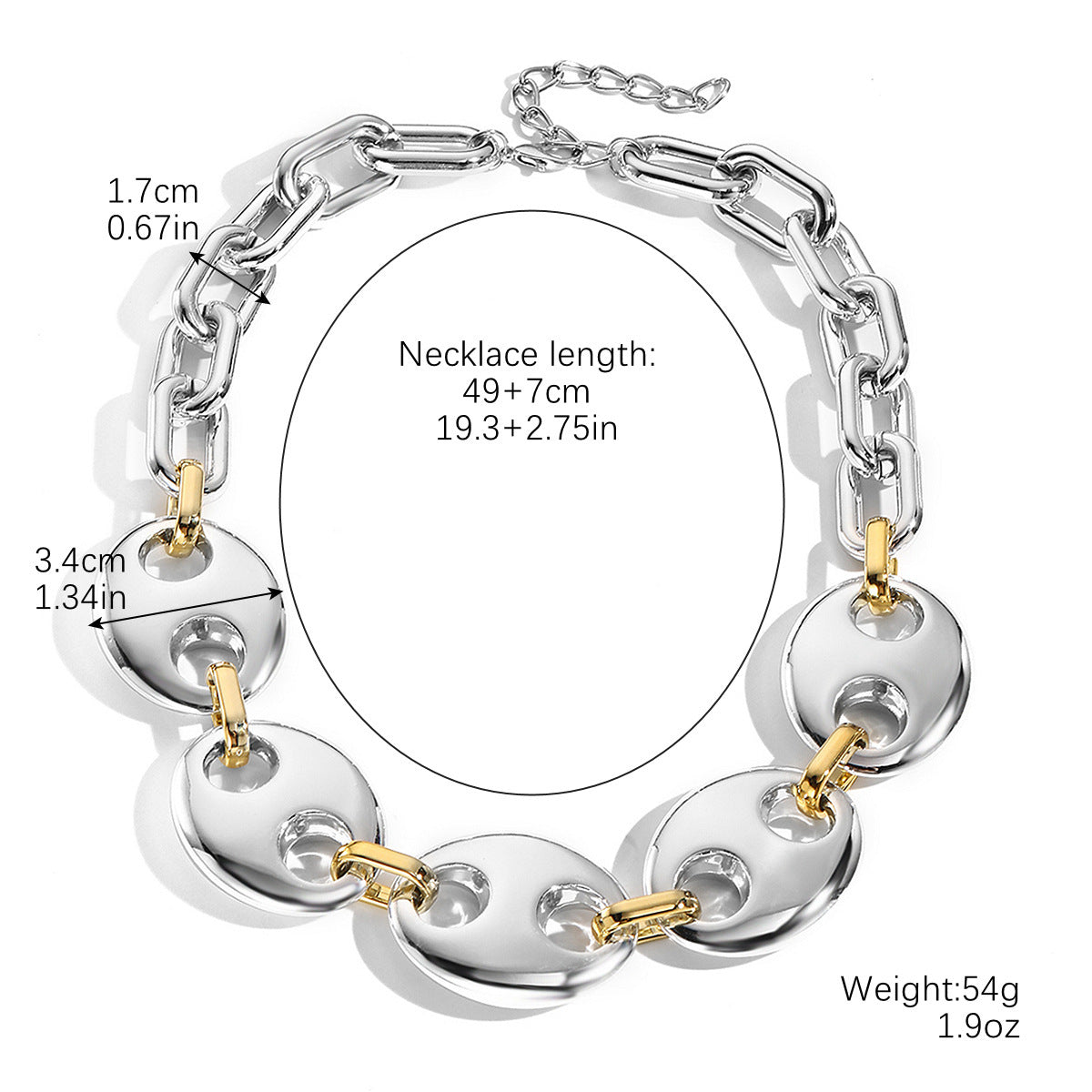 Wholesale Punk Geometric Thick Chain Hip-Hop Necklace Clavicle Chain