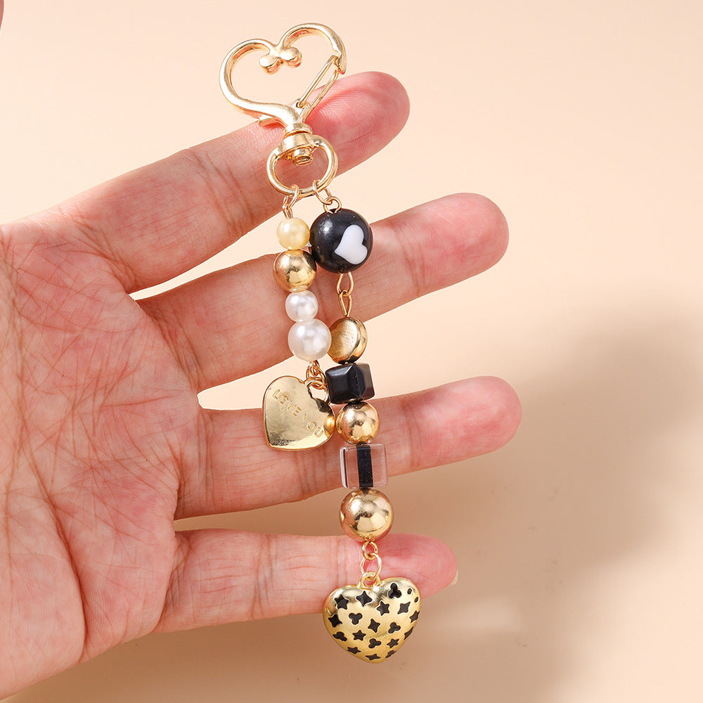 Wholesale Beaded Peach Heart Keychain Love Key Ring Key Chain Bag Pendant