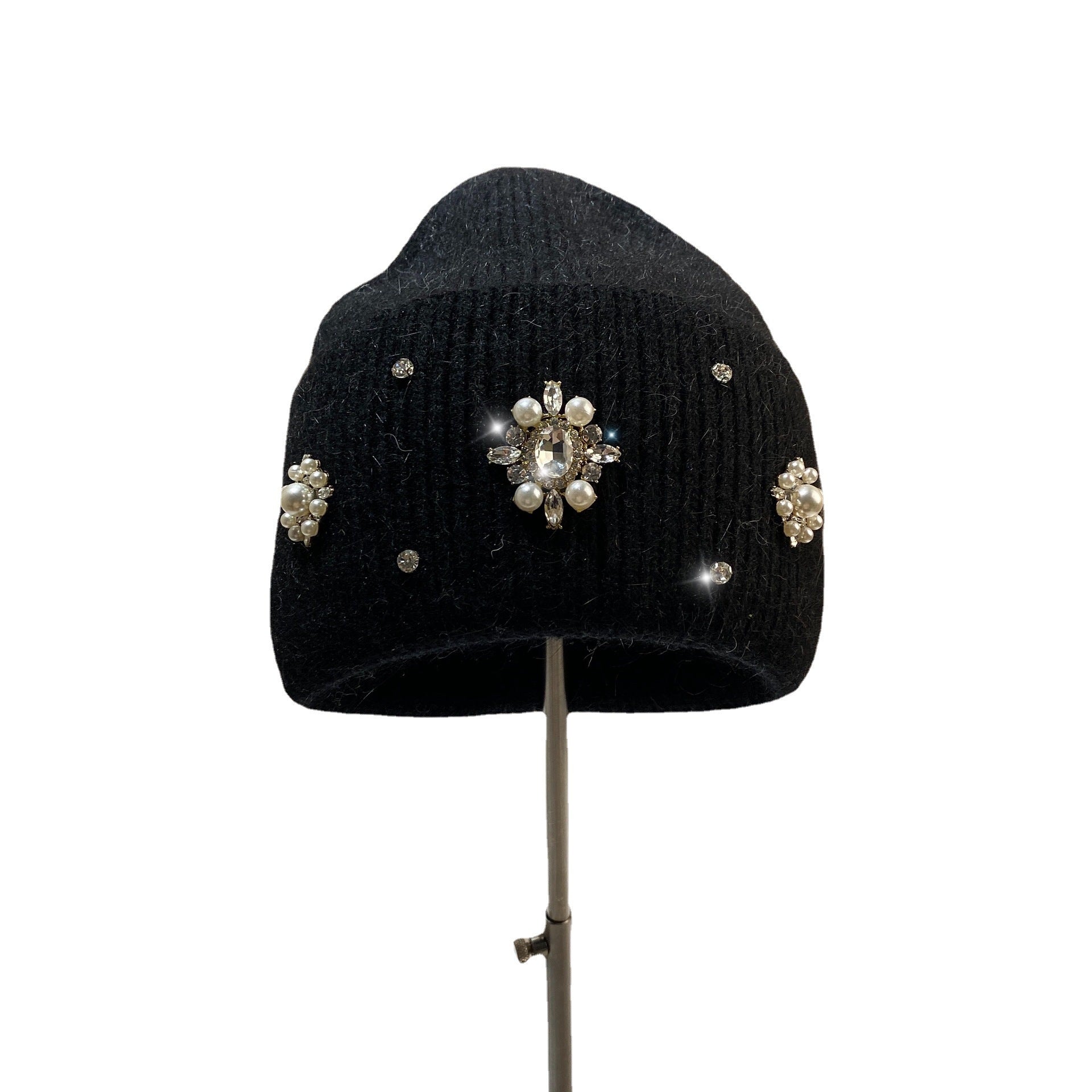 Wholesale Retro Rhinestone Rabbit Fur Warm Thick Plush Knitted Hat