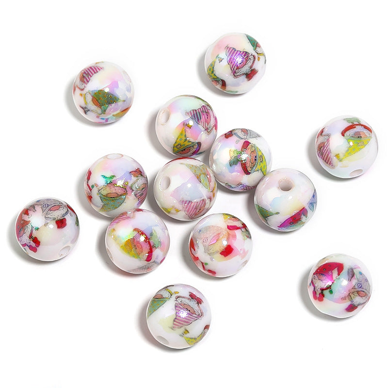 Wholesale100pcs Acrylic Santa Claus Elk Printed Beads DIY Christmas Cartoon Beads
