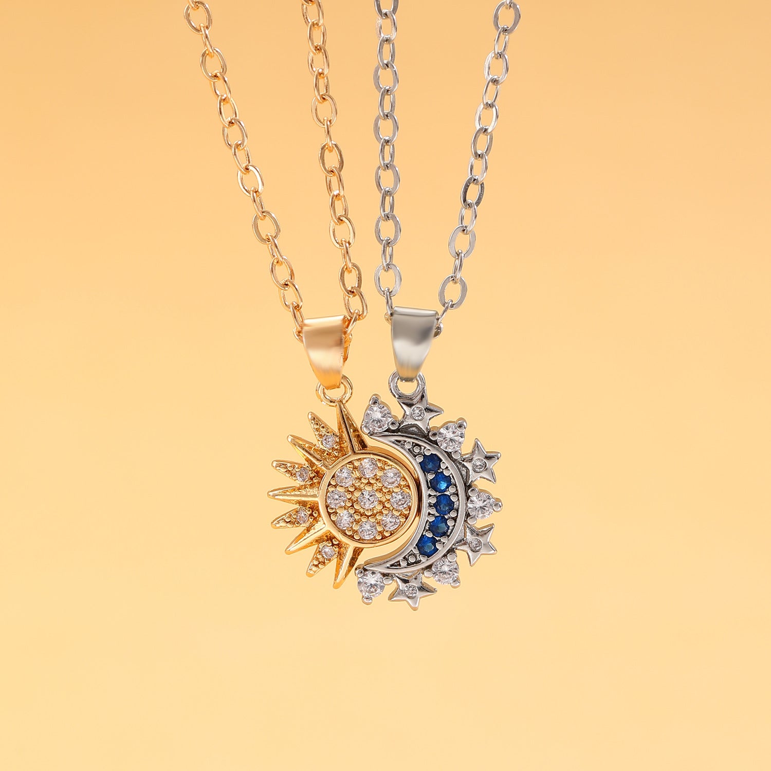 Wholesale Magnetic Sun Moon Lovers Copper Necklace Set