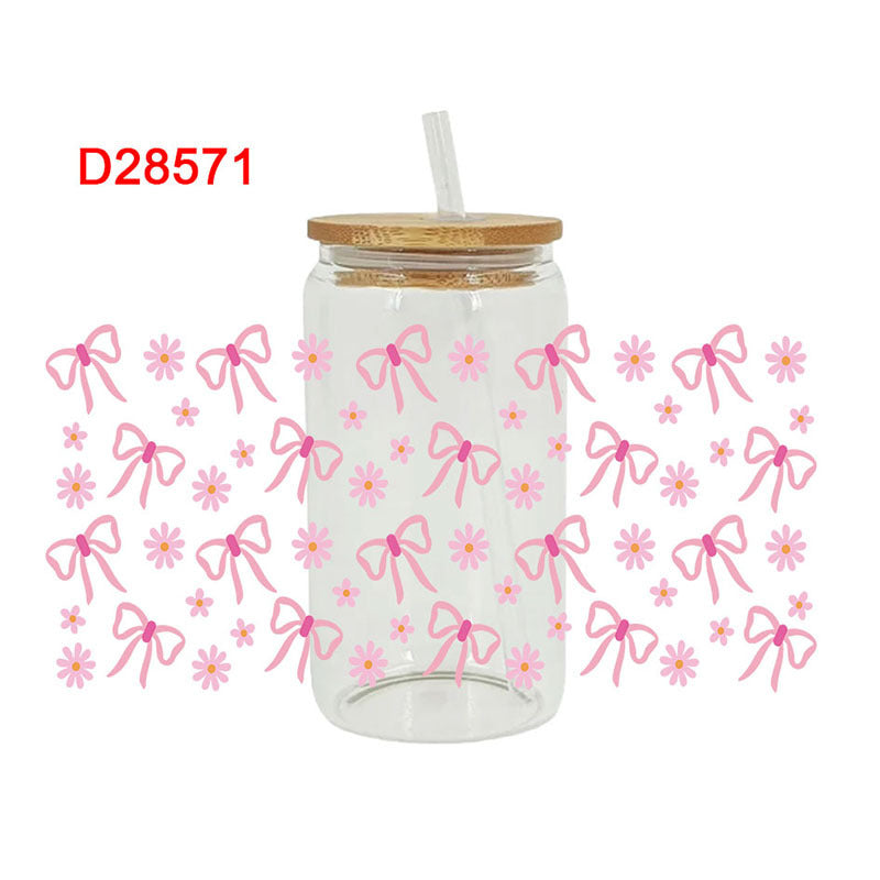 Wholesale Pink minimalist bow 16oz Cup UV DTF Wraps