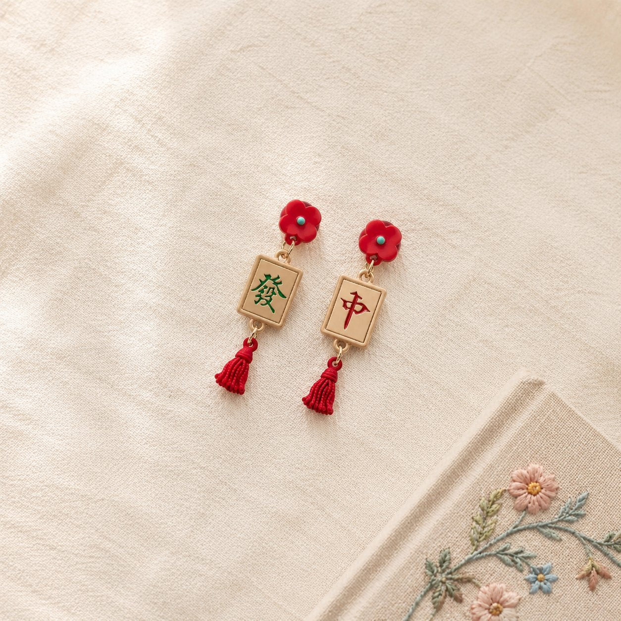 Wholesale Alloy Electroplated Chinese Style Mahjong Red Fortune Earrings Women S Tassel Jewelry For Party Wear