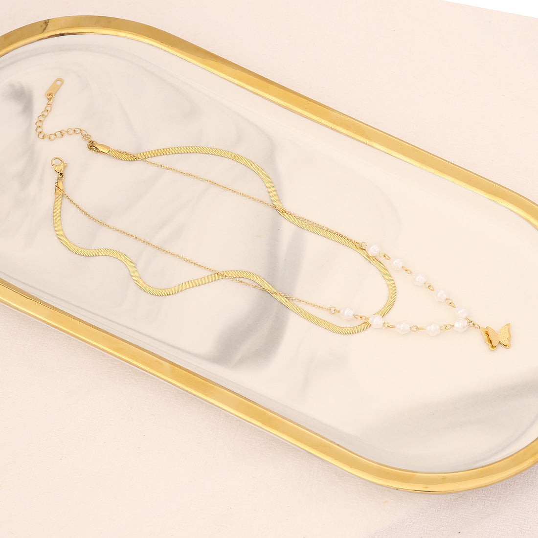 Wholesale Pearl Butterfly Stainless Steel Multilayer Necklace