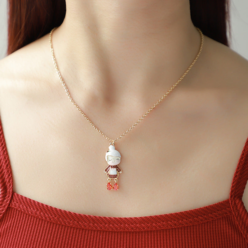 Wholesale Santa Claus Drop Oil Diamond  Necklaces