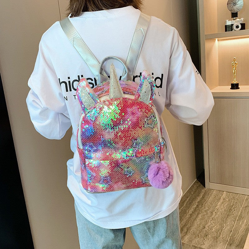 Wholesale Colorful Children's Hair Ball Unicorn Sequin PVC Backpack