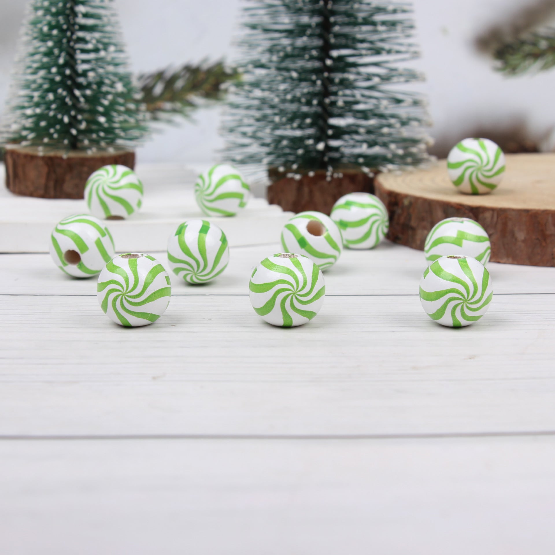 Wholesale 20pcs 16mm Christmas Candy Spiral DIY Colorful Festive Wooden Beads