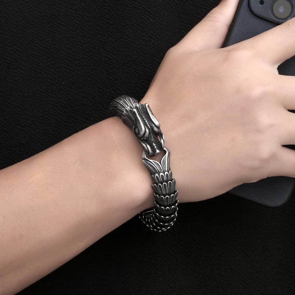 Wholesale Men's retro titanium steel bracelet with dragon scales