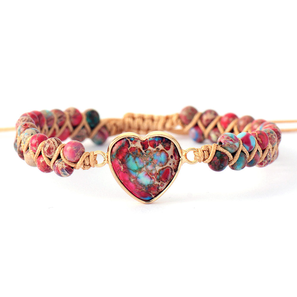Wholesale Valentine's Day Emperor Stone Heart Double Layer Hand Woven Adjustable Bracelet