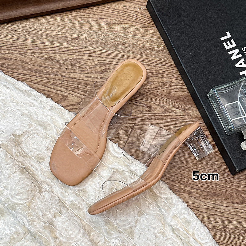Wholesale Transparent for Women Crystal Heels for Outer Wear Soft Bottom Small Size Sandals and Slippers