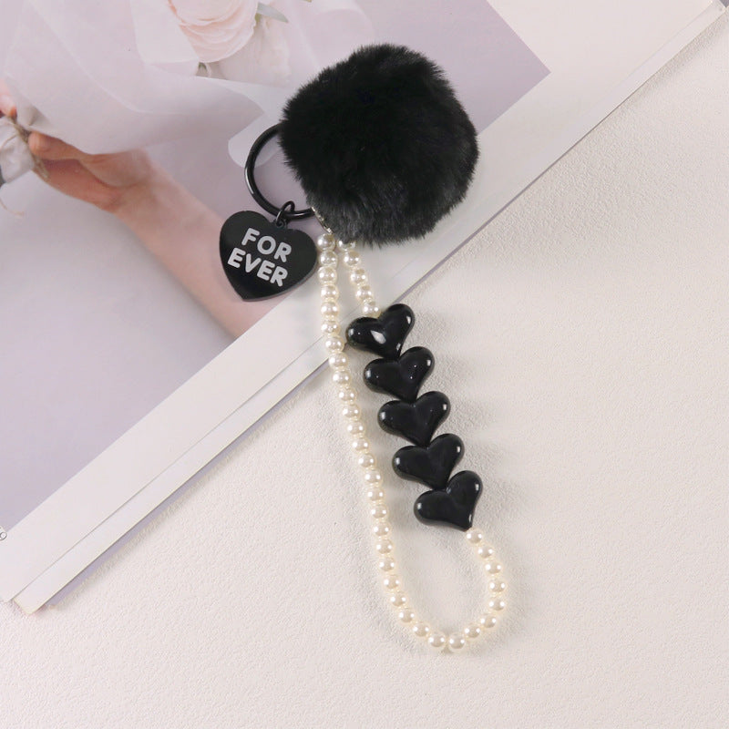 Wholesale Colorful Love Fur Ball Beaded Keychain
