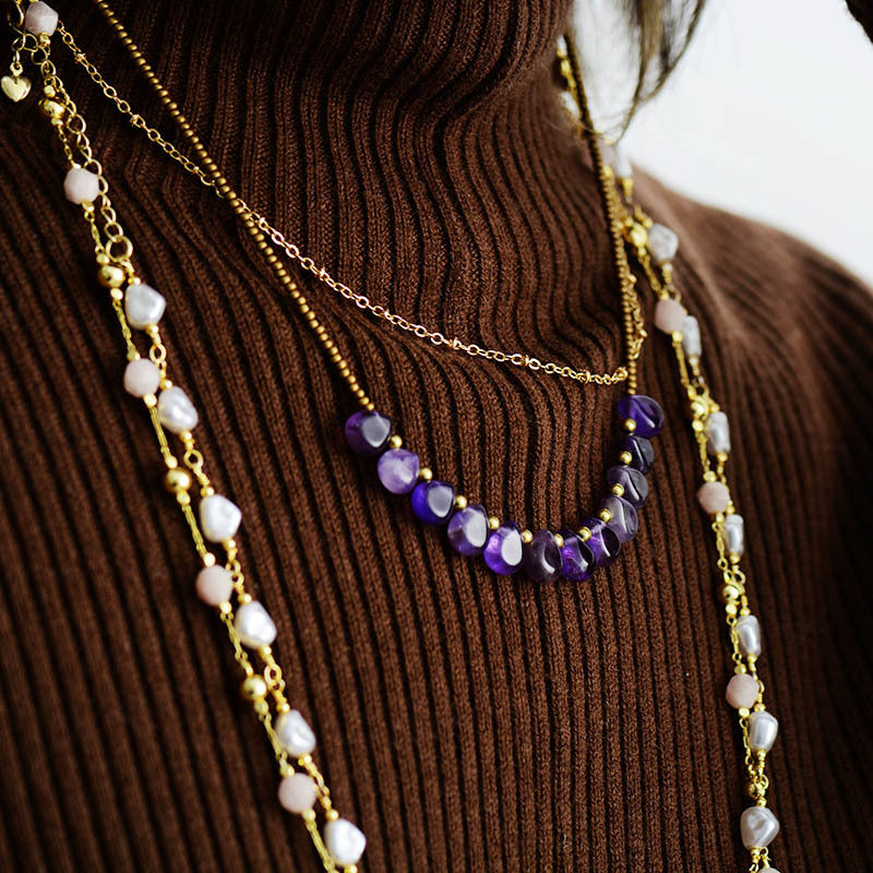 Wholesale Natural Stone Amethyst Pendant Water Drop Rice Beads Clavicle Necklace