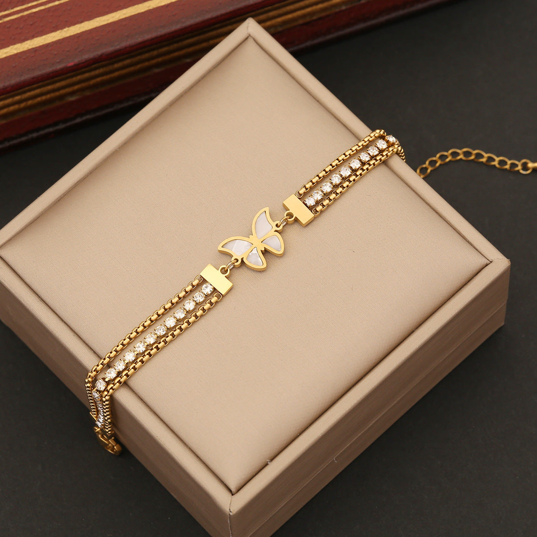 Wholesale Drip Oil Eye Red Zircon Stainless Steel Bracelet