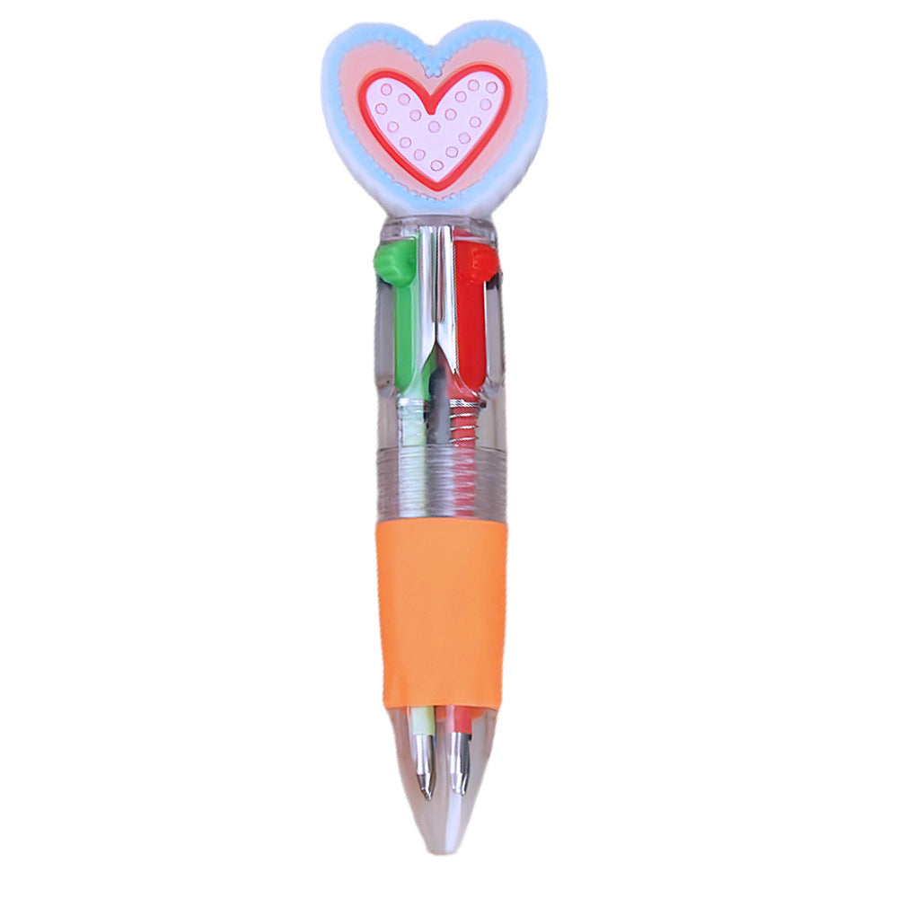 Wholesale Valentine' s Day gift heart-shaped four-color cartoon colored  Plastic Pen
