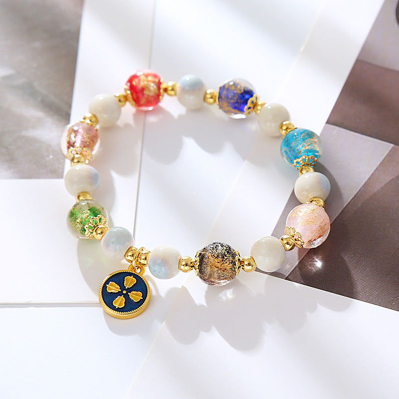 Wholesale Glazed Ceramic Retro Five-Way Glass Bracelet