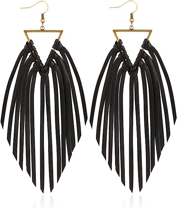 Wholesale Distinctive Tassel Western Style Leather Large Long Earrings