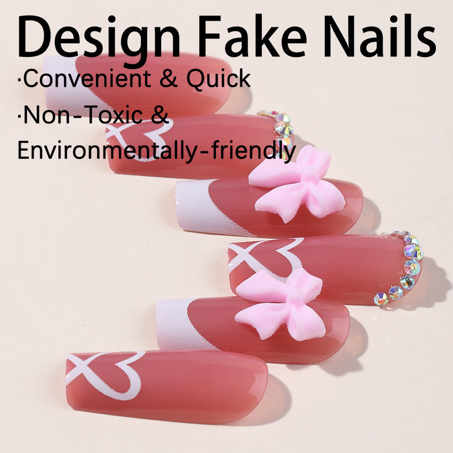 Wholesale Medium-length heart bow Press-on Nails