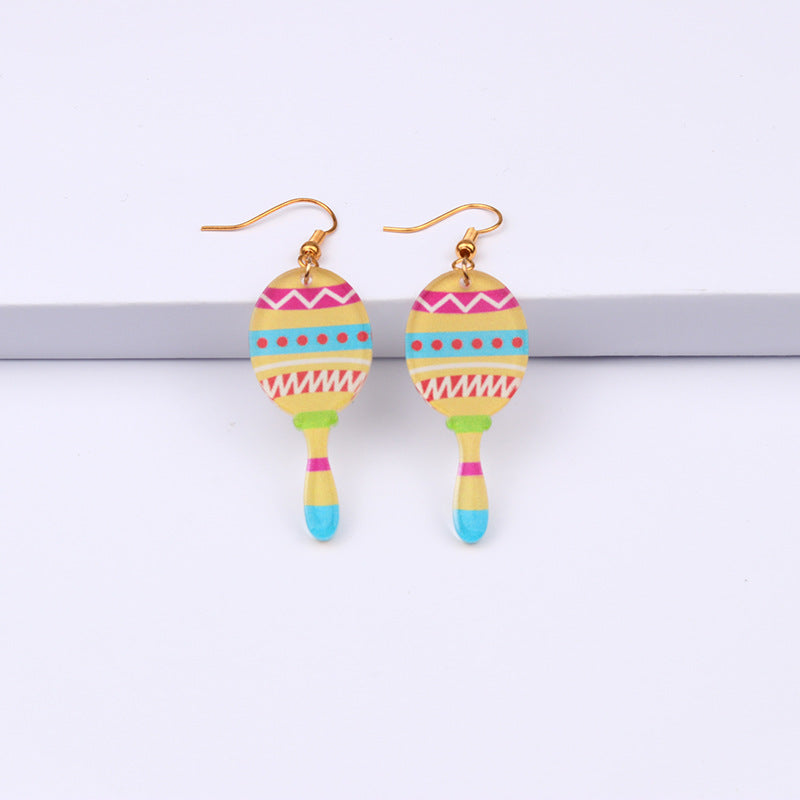 Wholesale 2pairs/pack Mexican Festival Racket Rainbow Boat Print Earrings