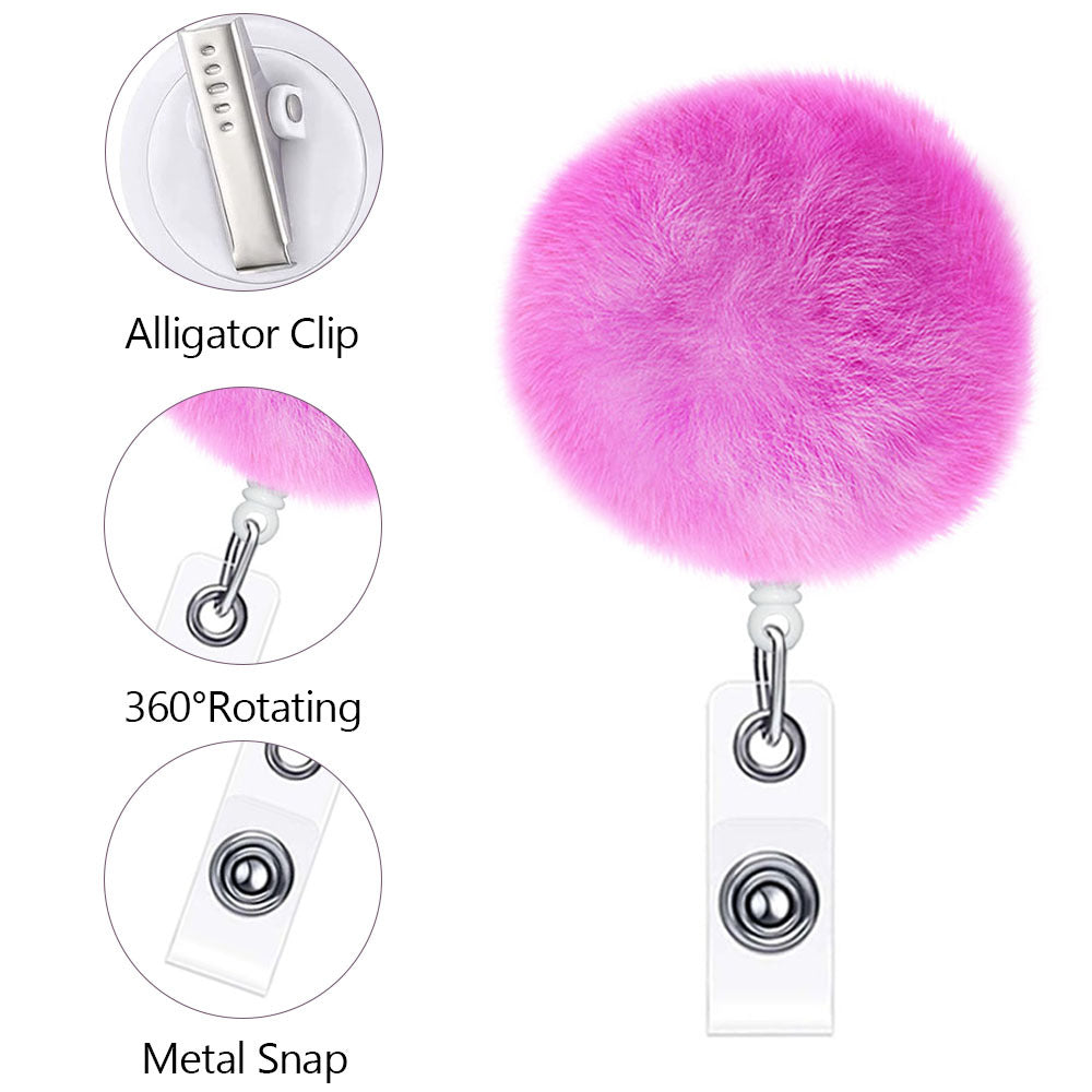 Wholesale Hair Ball Crocodile Clip Badge Scroll Retractable Keychain