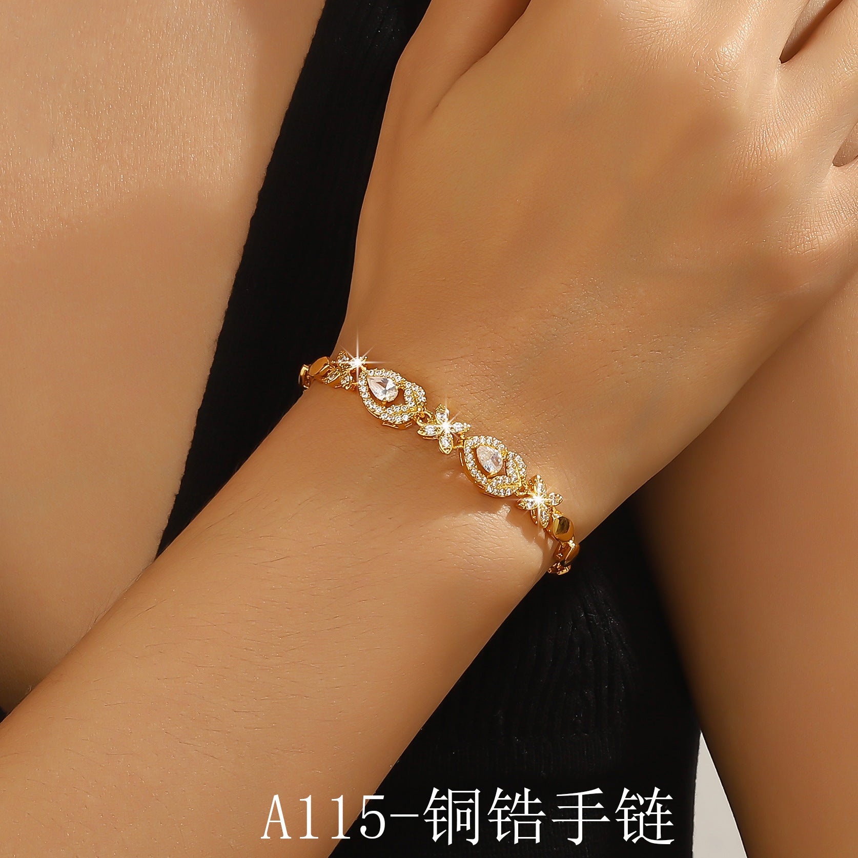 Wholesale Women S Gold Copper Zircon Geometric Rhinestone Bracelet For Dinner Party Evening Wear Chic Fashion Jewelry Gift